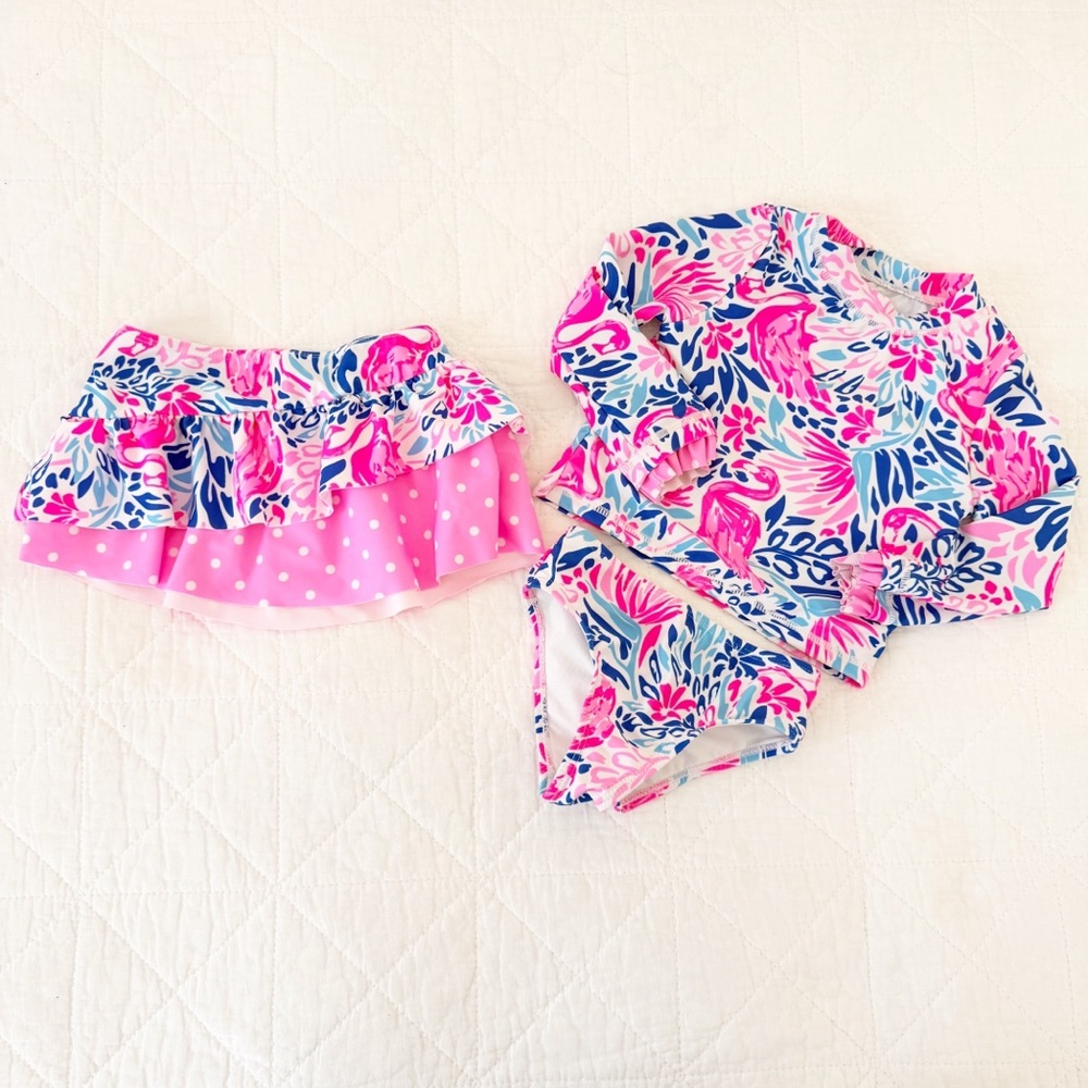 2T Cynthia Rowley Kids Swimwear Set Flamingo Long Sleeve Matching Skirt